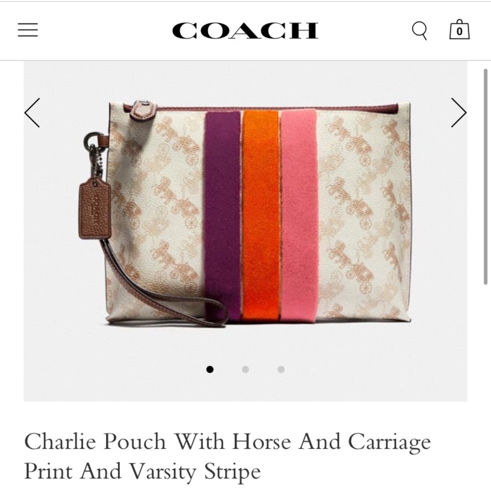 NWOT Coach Charlie Pouch with Horse & Carriage Print and Varsity Stripe